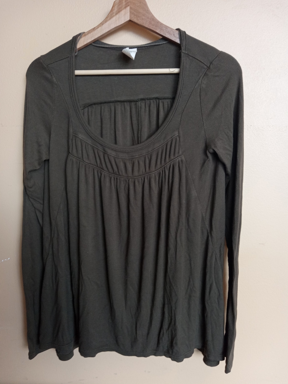 We The Free Olive Scoop Neck Pintuck Long Sleeve Top